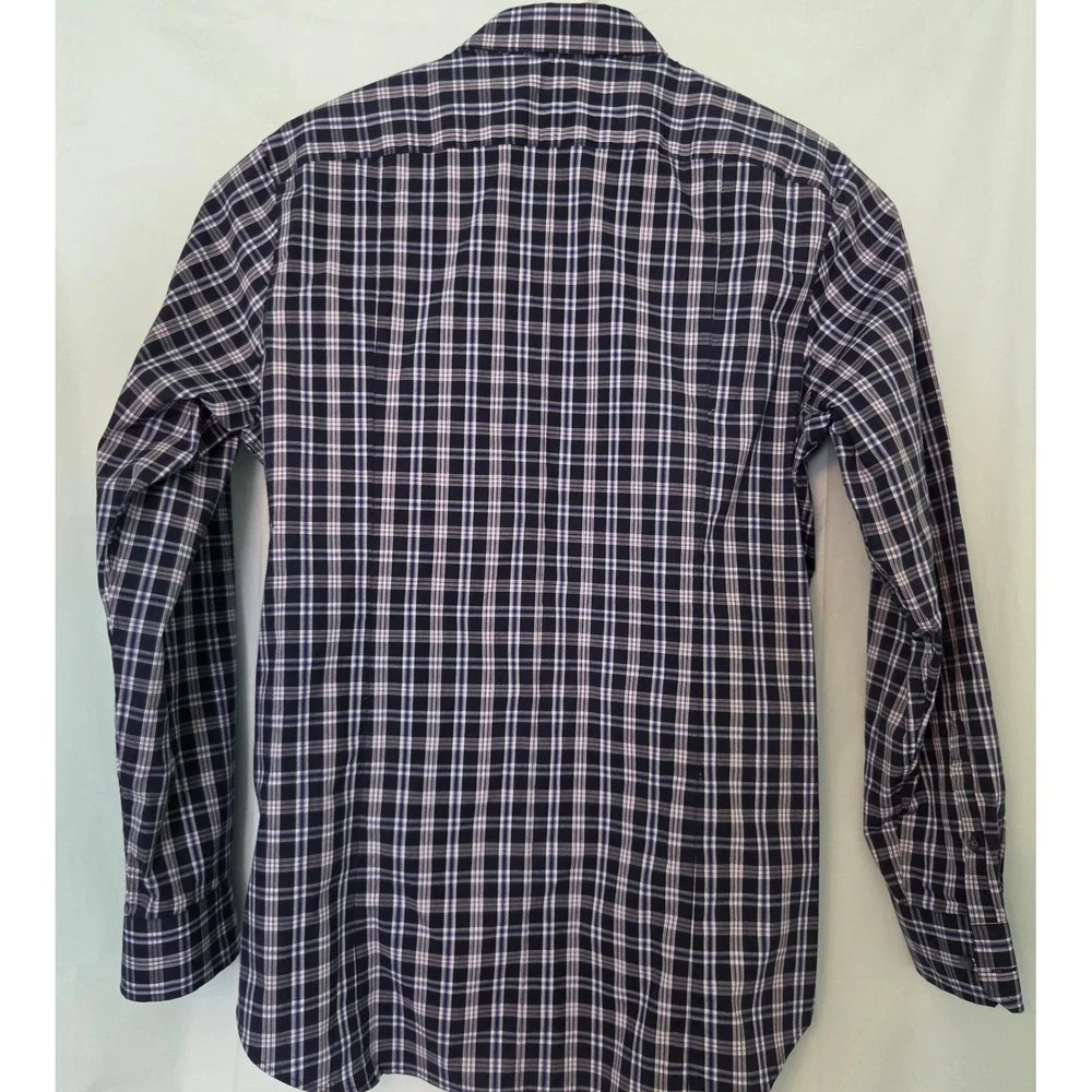 Banana Republic‎ Slim Fit Mens Large Navy Blue White Plaid Button Down Shirt L